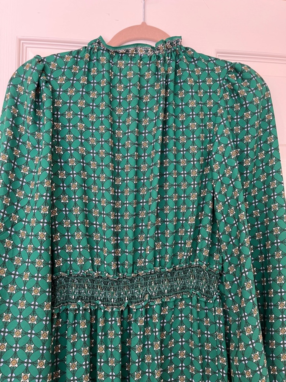 Max Studio Emerald Green Printed Long Sleeve Maxi Dress XS - Picture 7 of 9